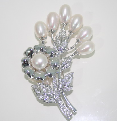 B07-Brooch ͹Сͺ Silver925 , Fresh Water Pearls , CZ