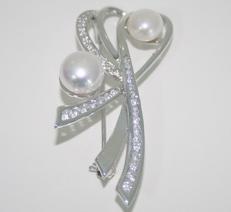 B09-Brooch ͹Сͺ Silver925 , Fresh Water Pearls , CZ